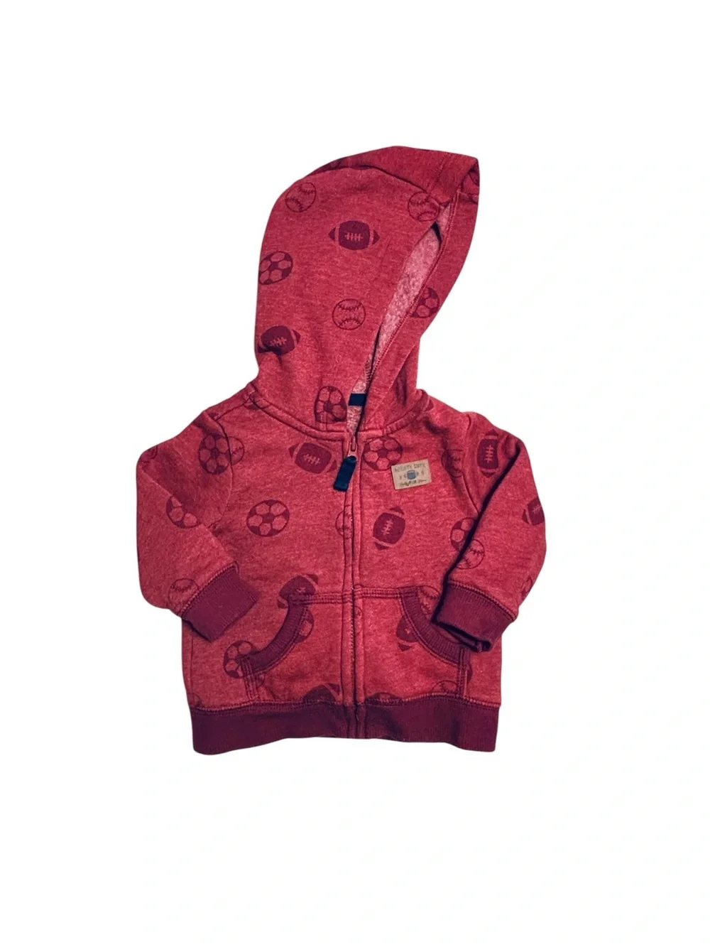 Carter's Red Hooded Zip Sweatshirt with Sports Ball Motif 6M 4 0575